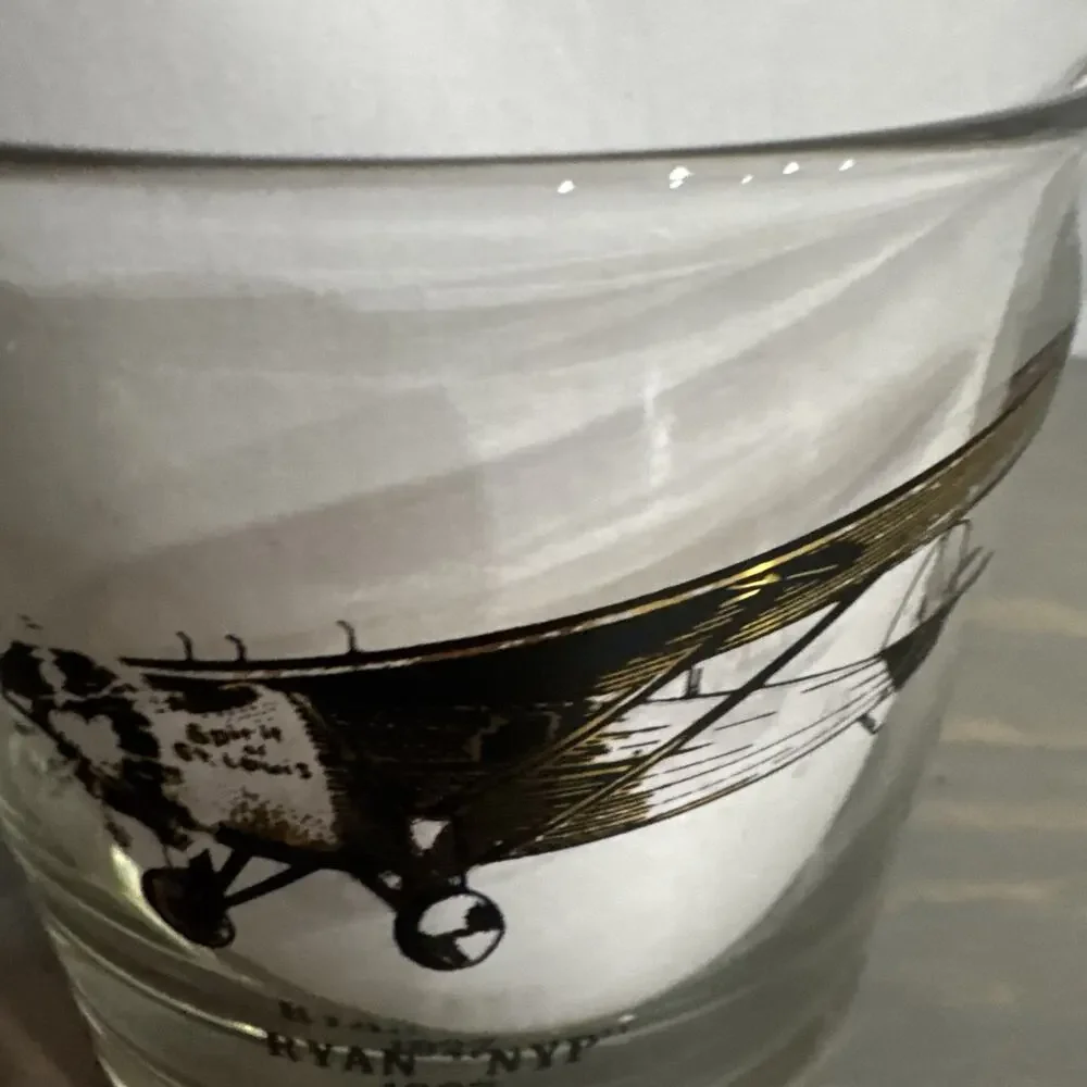 Vintage ‘Plane’ Bar Glass Tumbler 3 1/2 in RYAN “NYP” 1927 MCM Bar Wear Rare
